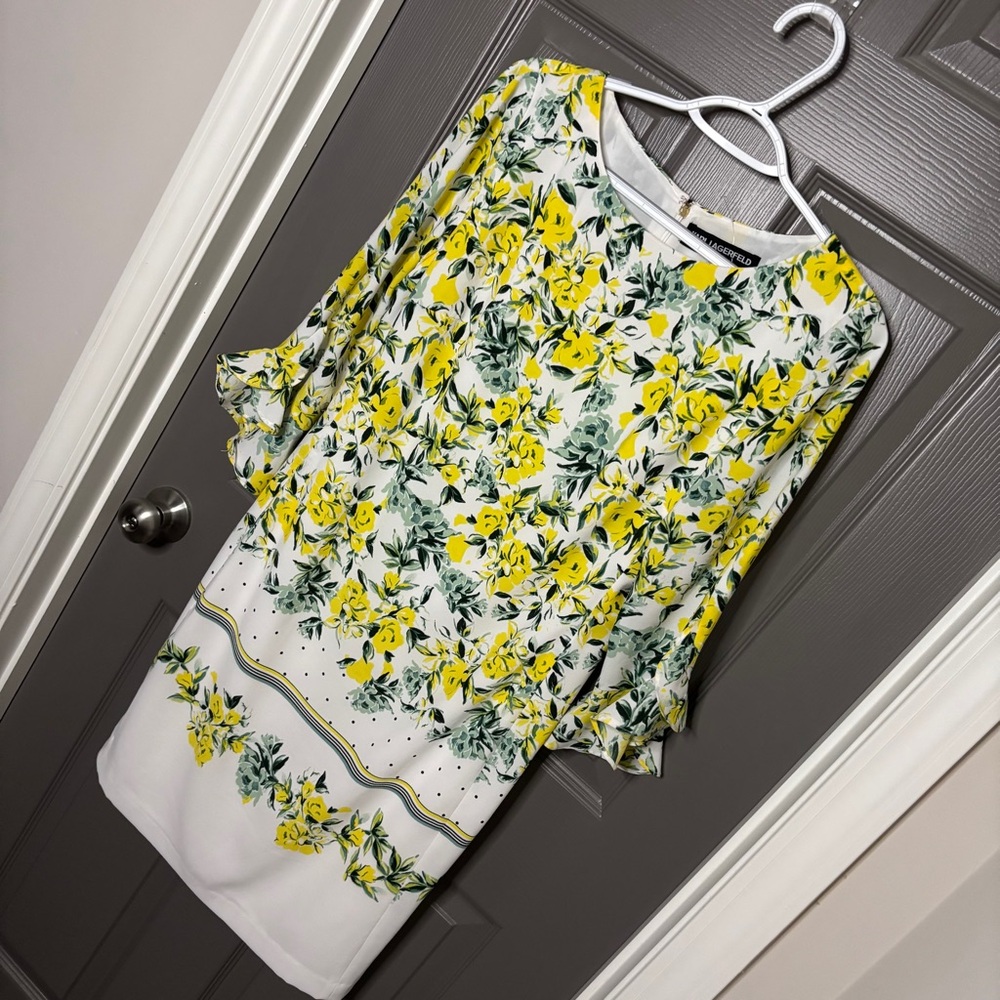 Karl Lagerfeld Paris New Vibrant Floral Dress with Ruffled Tulip Sleeves Size 8 - Picture 8 of 14